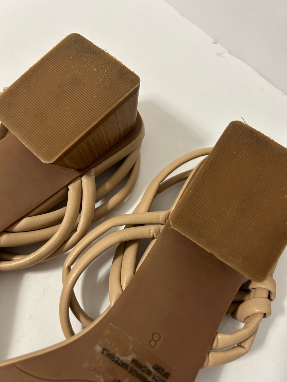 Steve Madden Hattie Square-Toe Block Heel Nude/Tan double toe straps Size 8 - Picture 9 of 9
